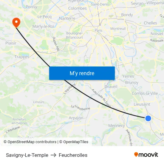 Savigny-Le-Temple to Feucherolles map