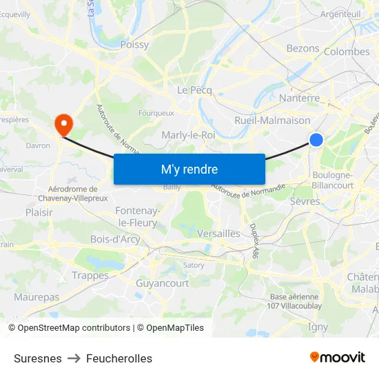 Suresnes to Feucherolles map