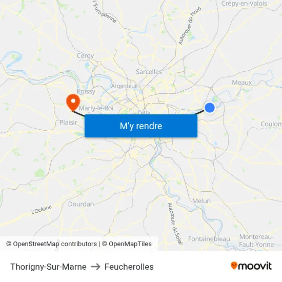 Thorigny-Sur-Marne to Feucherolles map