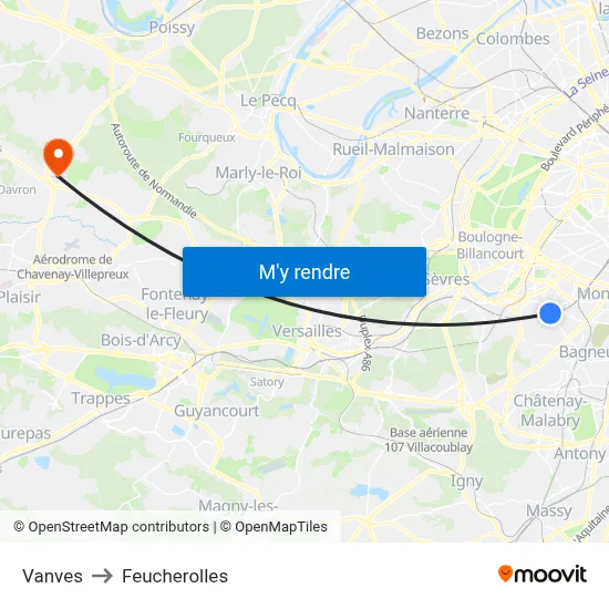 Vanves to Feucherolles map