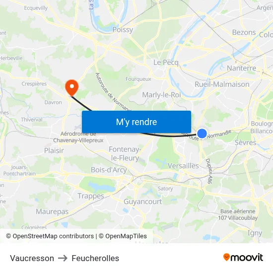 Vaucresson to Feucherolles map