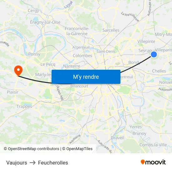 Vaujours to Feucherolles map