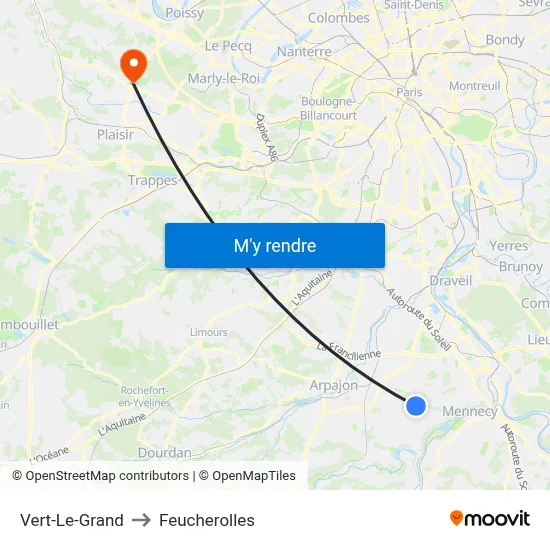 Vert-Le-Grand to Feucherolles map