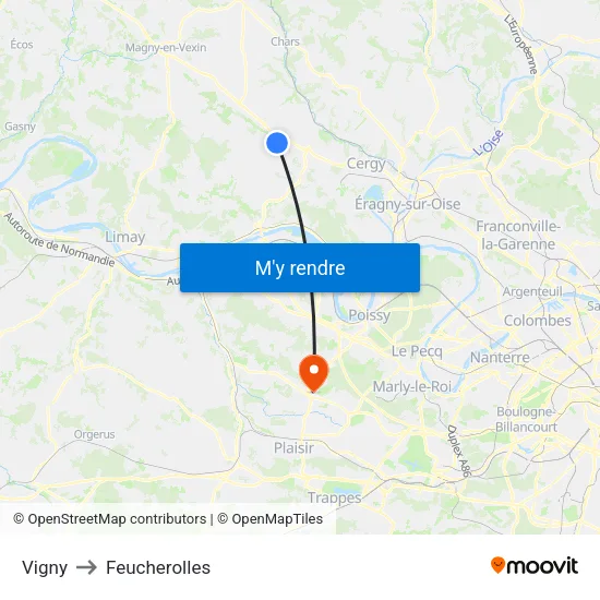 Vigny to Feucherolles map