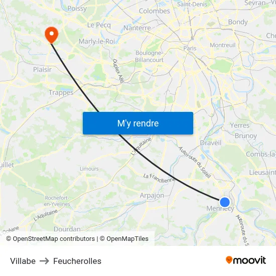 Villabe to Feucherolles map