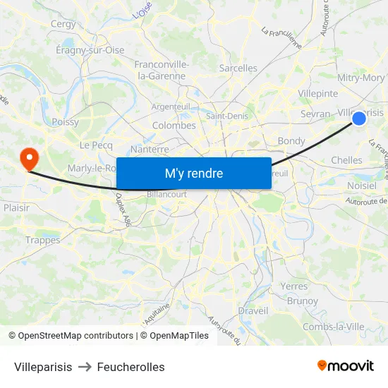 Villeparisis to Feucherolles map