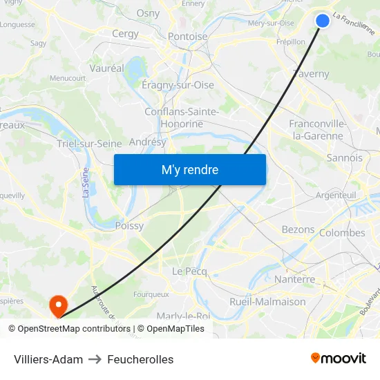 Villiers-Adam to Feucherolles map