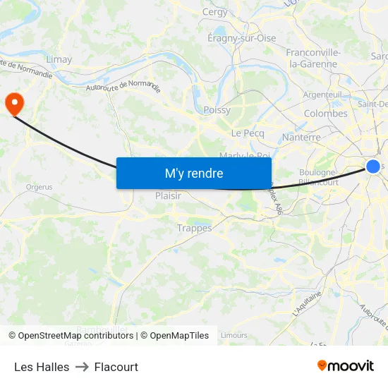 Les Halles to Flacourt map