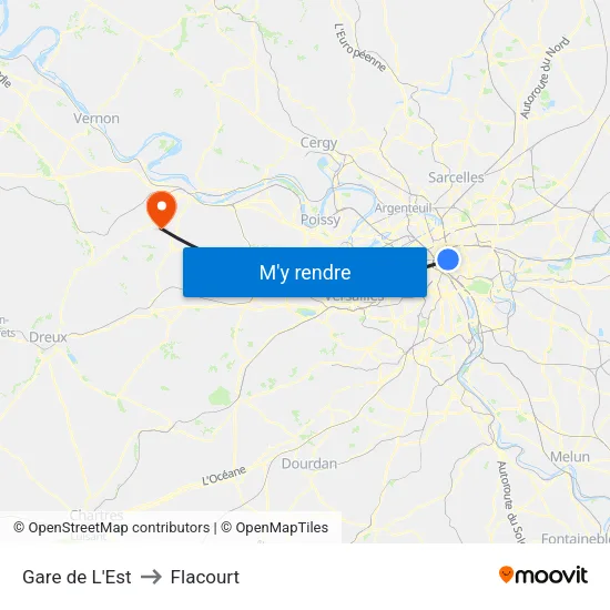 Gare de L'Est to Flacourt map