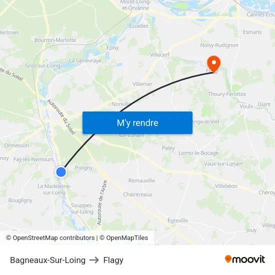 Bagneaux-Sur-Loing to Flagy map