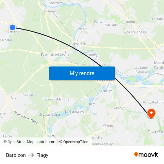 Barbizon to Flagy map