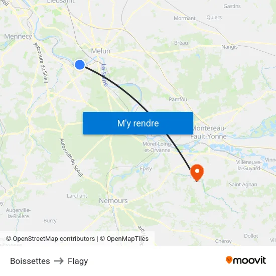 Boissettes to Flagy map