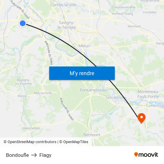 Bondoufle to Flagy map