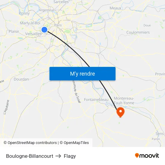 Boulogne-Billancourt to Flagy map
