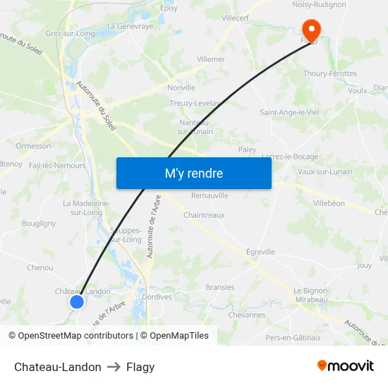 Chateau-Landon to Flagy map