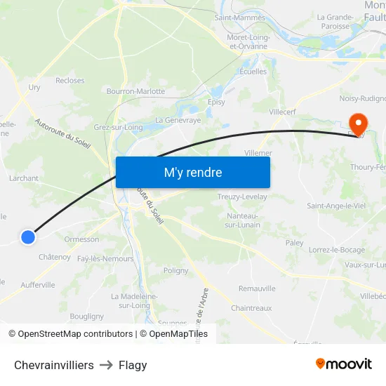 Chevrainvilliers to Flagy map
