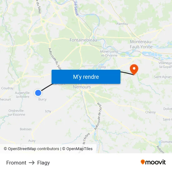 Fromont to Flagy map