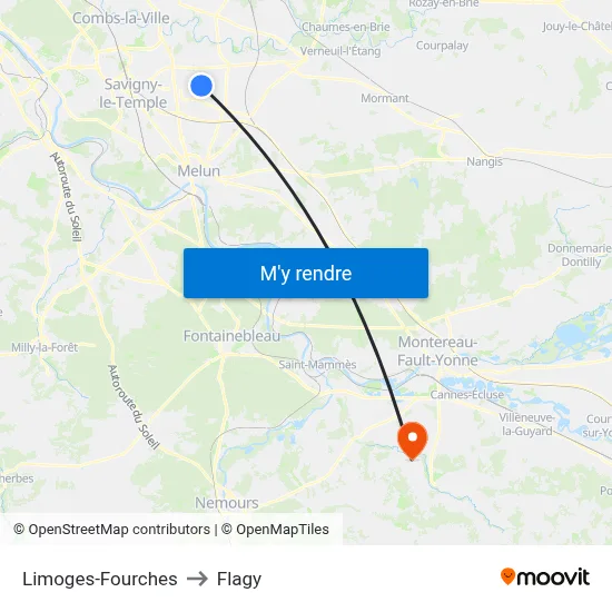Limoges-Fourches to Flagy map