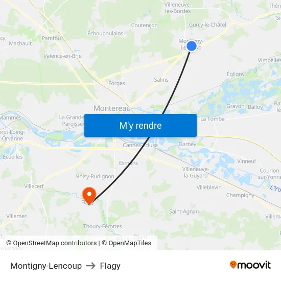 Montigny-Lencoup to Flagy map