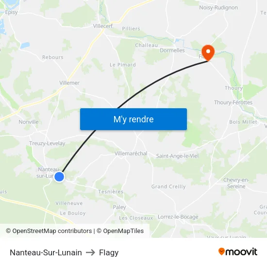 Nanteau-Sur-Lunain to Flagy map
