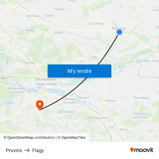 Provins to Flagy map