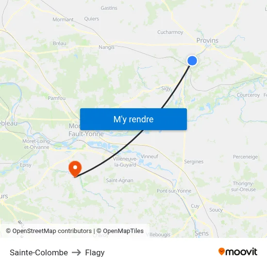 Sainte-Colombe to Flagy map