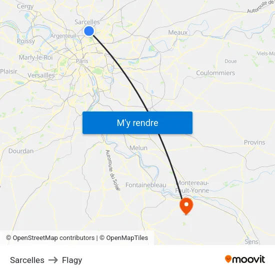 Sarcelles to Flagy map