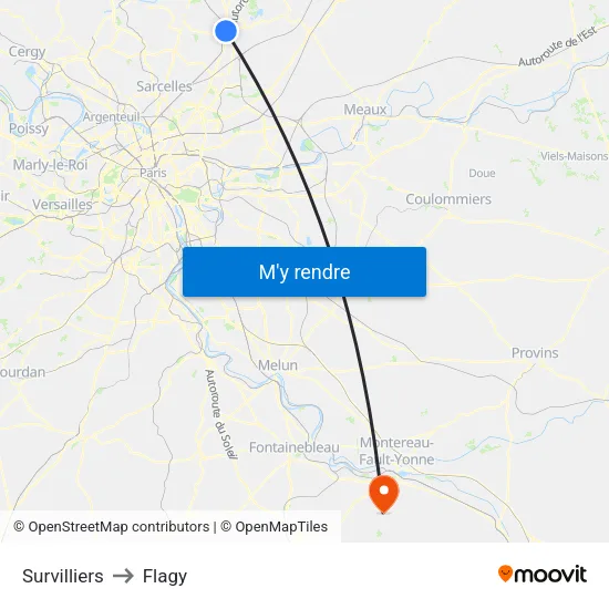 Survilliers to Flagy map