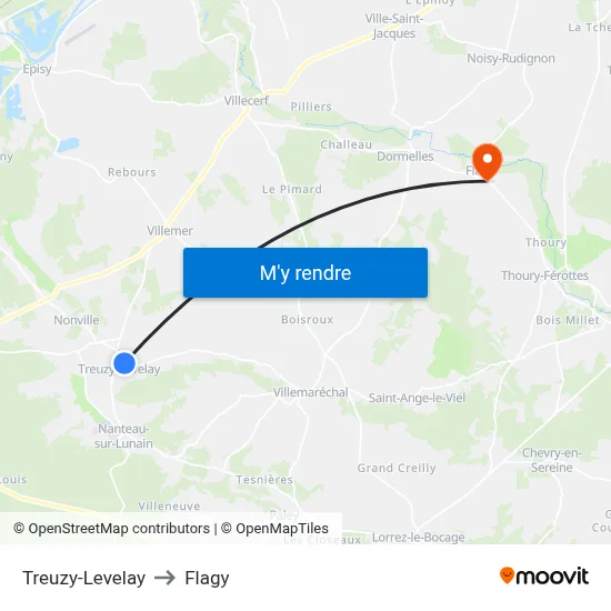 Treuzy-Levelay to Flagy map
