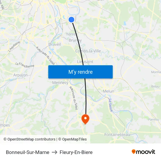 Bonneuil-Sur-Marne to Fleury-En-Biere map