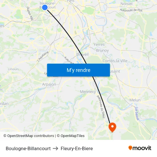 Boulogne-Billancourt to Fleury-En-Biere map