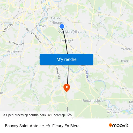 Boussy-Saint-Antoine to Fleury-En-Biere map