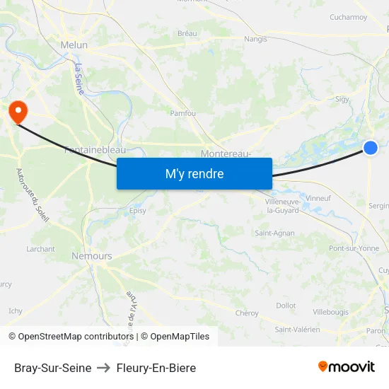 Bray-Sur-Seine to Fleury-En-Biere map