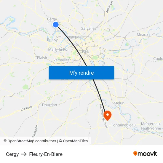 Cergy to Fleury-En-Biere map