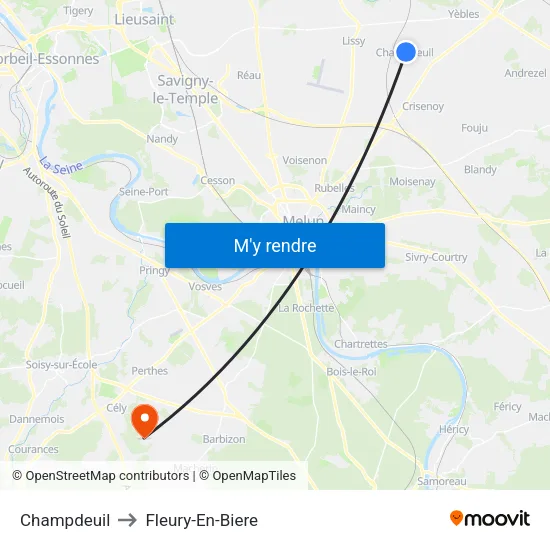 Champdeuil to Fleury-En-Biere map