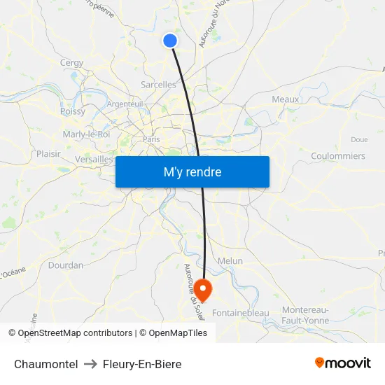 Chaumontel to Fleury-En-Biere map