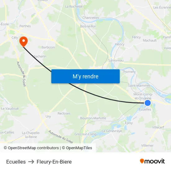 Ecuelles to Fleury-En-Biere map