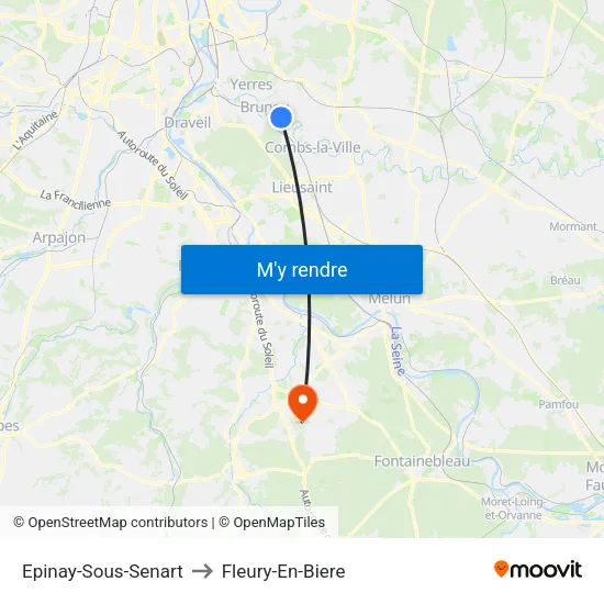 Epinay-Sous-Senart to Fleury-En-Biere map