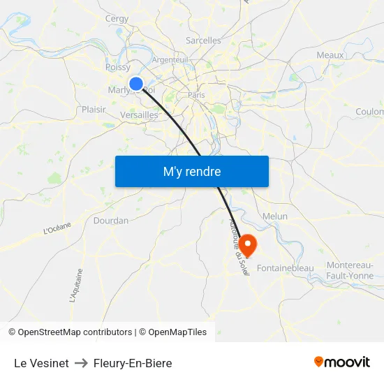 Le Vesinet to Fleury-En-Biere map