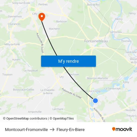 Montcourt-Fromonville to Fleury-En-Biere map