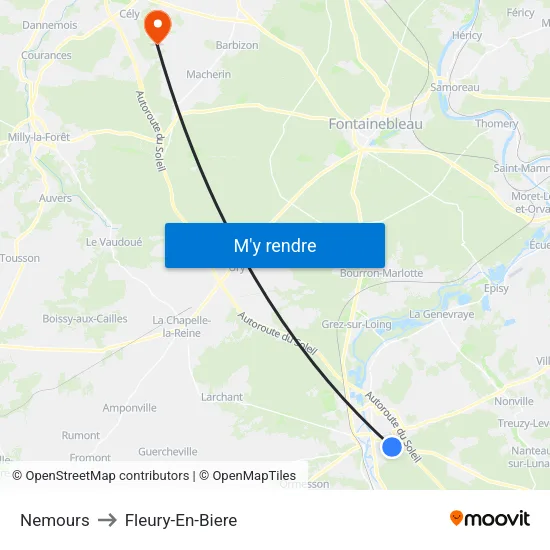 Nemours to Fleury-En-Biere map
