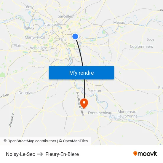 Noisy-Le-Sec to Fleury-En-Biere map