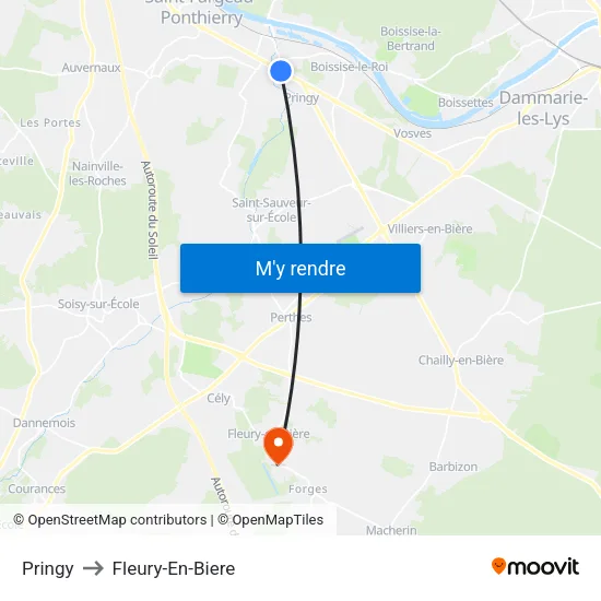 Pringy to Fleury-En-Biere map