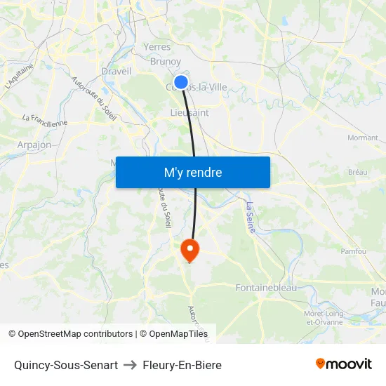 Quincy-Sous-Senart to Fleury-En-Biere map