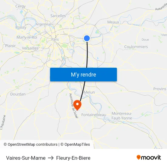 Vaires-Sur-Marne to Fleury-En-Biere map