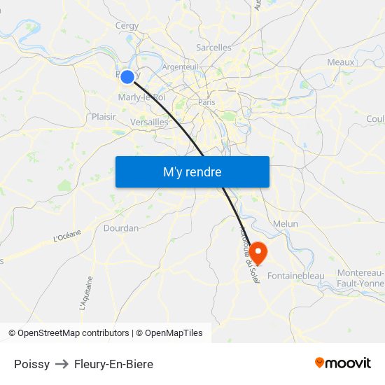 Poissy to Fleury-En-Biere map