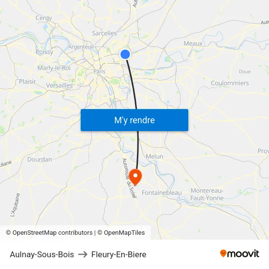 Aulnay-Sous-Bois to Fleury-En-Biere map
