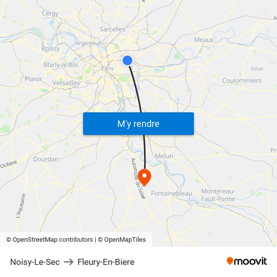 Noisy-Le-Sec to Fleury-En-Biere map