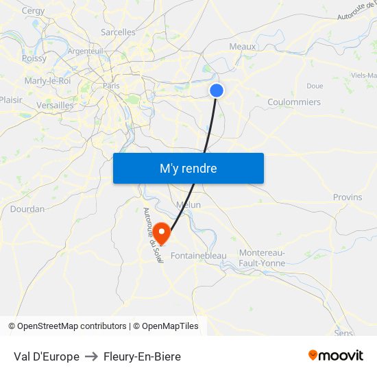 Val D'Europe to Fleury-En-Biere map