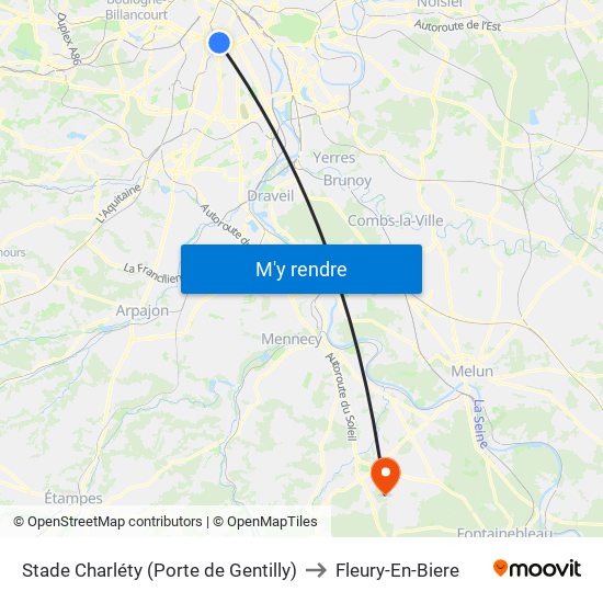 Stade Charléty (Porte de Gentilly) to Fleury-En-Biere map